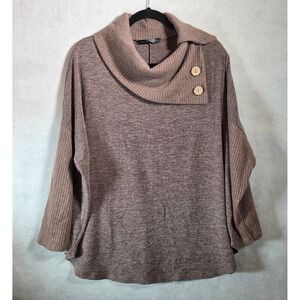 Chris & Carol Brown Marled Cowl Neck Button Sweater Womens 2XL Made in USA